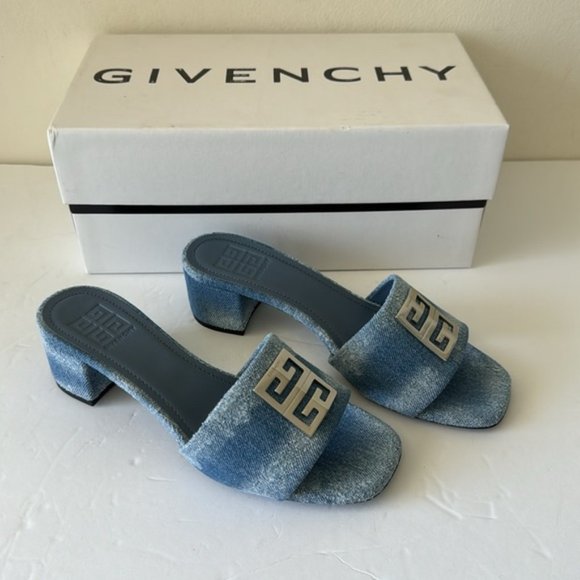 Givenchy 4G Block Heel Slide Sandal Mule Denim Blue Italy Sz.38.5 - Picture 4 of 11